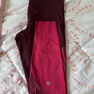Lululemon Athletica Dark Red and Hot Pink Leggings
